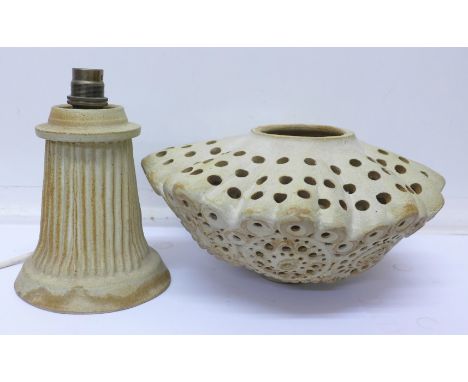 A Bernard Rooke stoneware mushroom shaped table lamp and shade