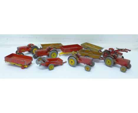 Eleven Dinky and Corgi tractors and trailers