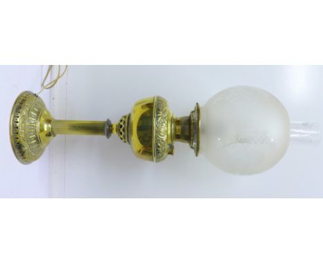 A brass oil lamp converted to electric