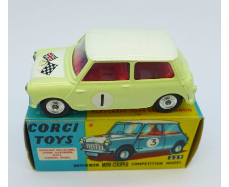 A Corgi Toys 227, Morris Mini-Cooper Competition Model, No.1 decal sticker, cream and white, boxed