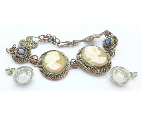 A cameo set bracelet and a pair of synthetic opal earrings