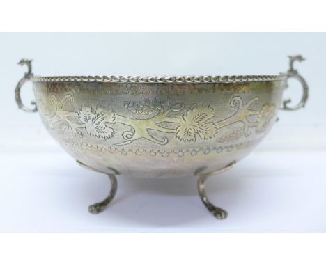 An .830 silver bowl, 726g, width with handles 30cm