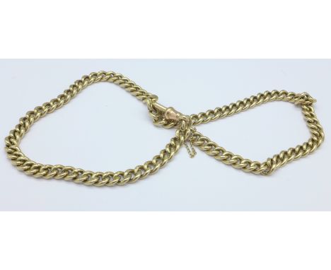 A 9ct gold watch chain converted into a bracelet, every link hallmarked, 30.6g