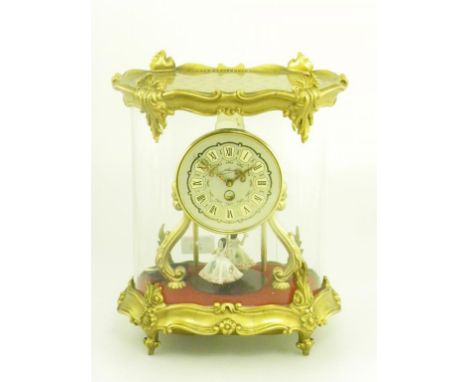 A DECORATIVE GERMAN GILTMETAL AND GLAZED MANTLE CLOCK, MID 20TH CENTURY