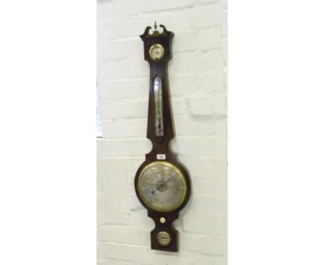 A VICTORIAN MAHOGANY BAROMETER, THE BUBBLE LEVEL SIGNED J.H. GRAY IN NOTTINGHAM
