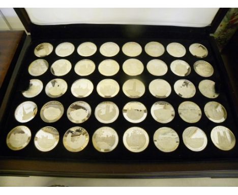 A SET OF FORTY PROOF SILVER ANCIENT COUNTIES OF ENGLAND COMMEMORATIVE MEDALS BY THE BIRMINGHAM MINT, BIRMINGHAM 1976, CASED, 