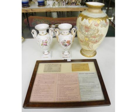 A FRAMED DISPLAY OF FIVE PIECES OF LATE VICTORIAN AND EDWARDIAN PRINTED EPHEMERA RELATING TO ASHBOURNE, A BROWN WESTHEAD MOOR