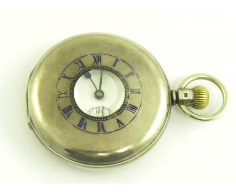 A J.W. BENSON SILVER HALF HUNTING CASED KEYLESS LEVER WATCH, LONDON 1938