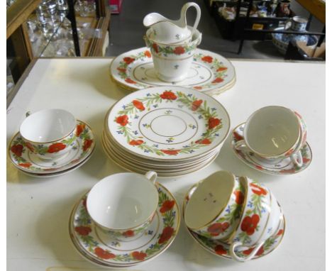 A BONE CHINA TEA SERVICE DECORATED WITH BORDERS OF RED FLOWERS, EARLY 19TH CENTURY AND LATER