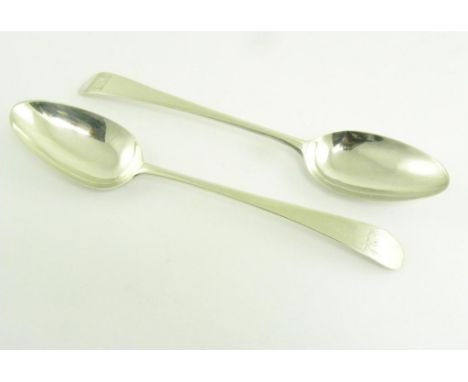 A PAIR OF GEORGE III SILVER TABLE SPOONS, OLD ENGLISH PATTERN, CRESTED, BY HESTER BATEMAN, LONDON 1782, 3OZS 10DWTS