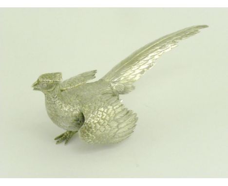 A CONTINENTAL SILVER PHEASANT TABLE ORNAMENT, IMPORT MARKED, LONDON 1973, 5OZS