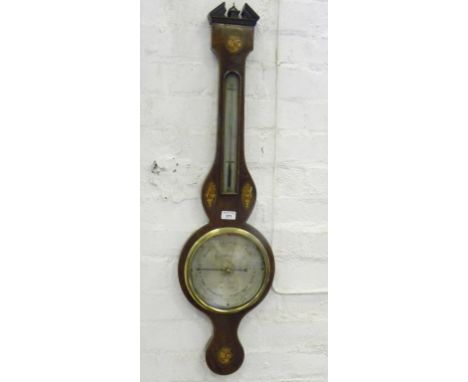 A VICTORIAN INLAID MAHOGANY BAROMETER, THE DIAL ENGRAVED S. OREGGIA, NOTTINGHAM