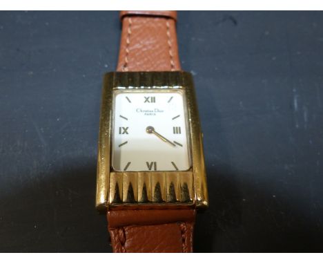 A ladies Christian Dior wristwatch, Paris Plaque 52151, 236304 Modele Depose, on brown leather strap