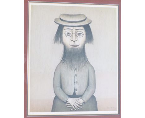 L S Lowry, 'The Bearded Lady', artist signed print with F A blind stamp, 24" x 19.5", framed and glazed; a print of the origi