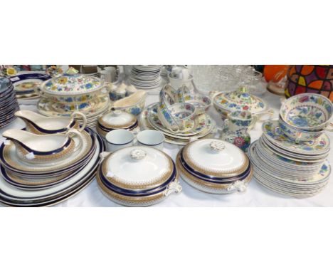 A Mason's "Regency" part dinner and tea service, 40 pieces approx; a Booth's blue and gilt bordered part dinner service
