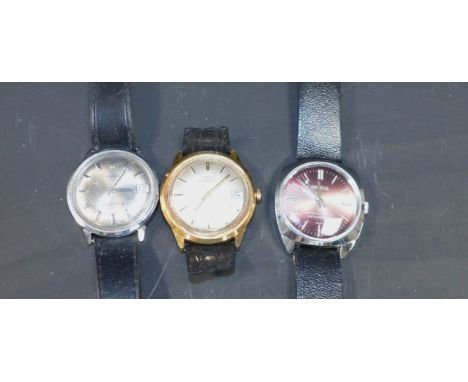 A gents Timex automatic wristwatch in gilt case, with date window; 2 other gents wristwatches