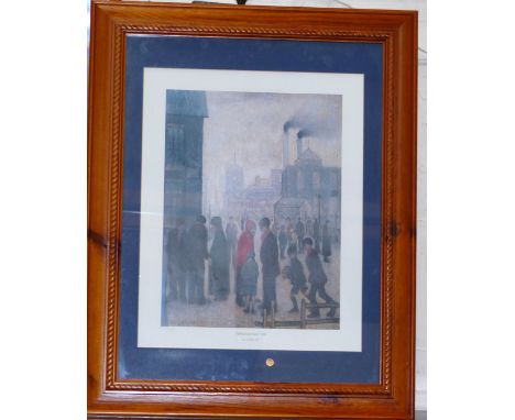 After L S Lowry:  "A Salford Street Scene 1928", limited edition print 170/850, framed and glazed