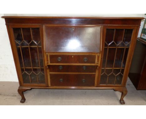 A 1920's mahogany Chippendale style bureau display cabinet, on ball and claw feet, 60"