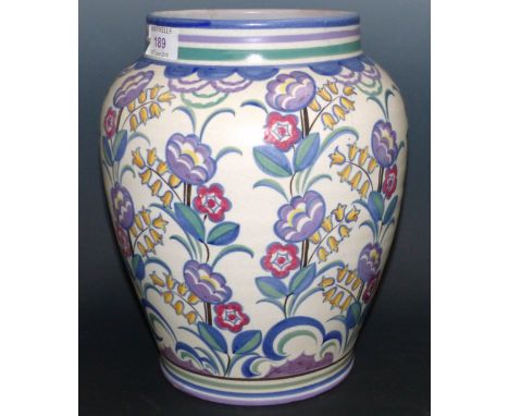 A 1950's Poole Carter Stabler Adams baluster vase decorated with columns of stylized flowers, impressed mark, height 11" (hai