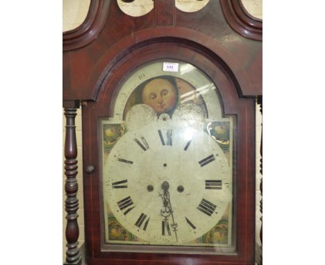 An early 19th century mahogany cased longcase clock with 8 day movement, having arched painted dial with rolling moon, by Dun