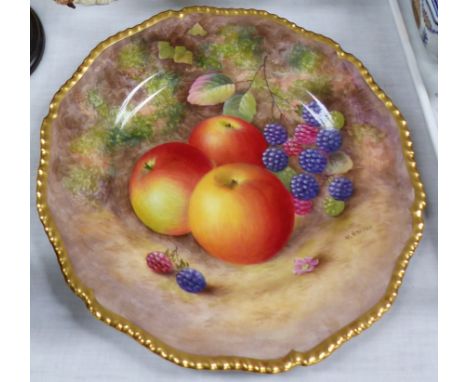 A Royal Worcester hand painted plate, apples and blackberries in a naturalistic setting, signed 'H Aynton'