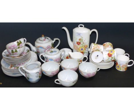 A Wedgwood "Summer Bouquet" part coffee service, 6 setting; a Japanese Kutani tea service, hand painted, with lithophanes