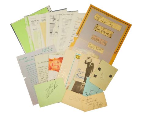 Music and vintage autograph collection. 25+ signed album pages, covers, signatures piece and photos some with biography print