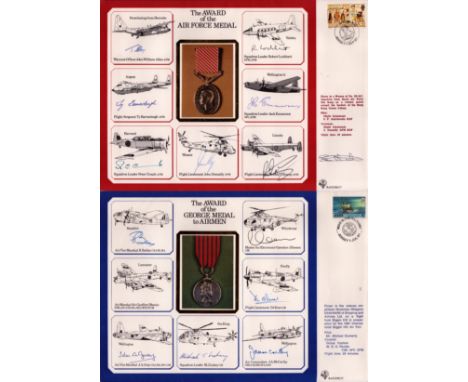 WW2 RAF (DM) 17 THE AWARD OF THE AIR FORCE MEDAL MULTI and George Medal to Airmen SIGNED LARGE COVERs. Air Force medal cover 