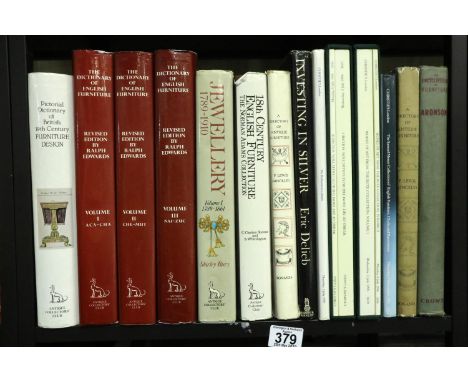 One shelf of books on furniture, antiques, jewellery etc to include several Antique &amp; Collectors Club books. Not availabl