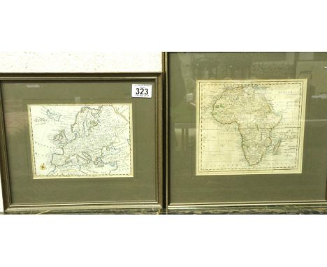 Framed map of Europe, 20 x 15 cm and a further framed antiquarian map of Africa, 20 x 15 cm.  P&amp;P Group 1 (£14+VAT for th