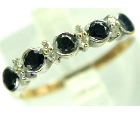 9ct gold diamond and sapphire half eternity ring, size M, 1.7g. P&amp;P Group 1 (£14+VAT for the first lot and £1+VAT for sub