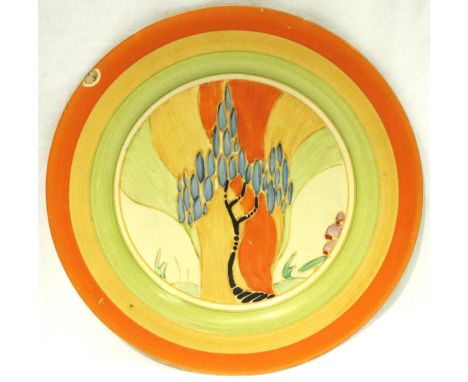 Clarice Cliff Bizarre Fantastique plate, D: 22 cm, chip to rim. P&amp;P Group 2 (£18+VAT for the first lot and £3+VAT for sub
