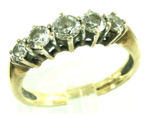 9ct gold ring set with five diamonds, size M, 1.9g. P&amp;P Group 1 (£14+VAT for the first lot and £1+VAT for subsequent lots