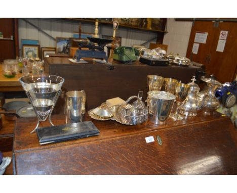 A quantity of silver plated ware to include goblets, teapots, tankard etc. 