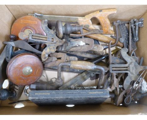 Vintage woodworking tools - saws, planes, clamps, Chesterman brass tool etc.
