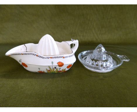 Crown Ducal poppy pattern lemon squeezer and a glass juicer (2)