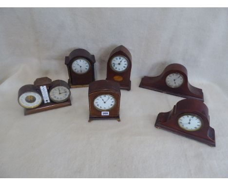 Edwardian inlaid mahogany mantel clocks and barometer (6)