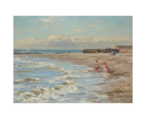 JOSEPH HENDERSON R.S.W. (SCOTTISH 1832-1908) ON THE BEACH Signed, oil on canvasDimensions:46cm x 61cm (18in x 24in)Note: Note