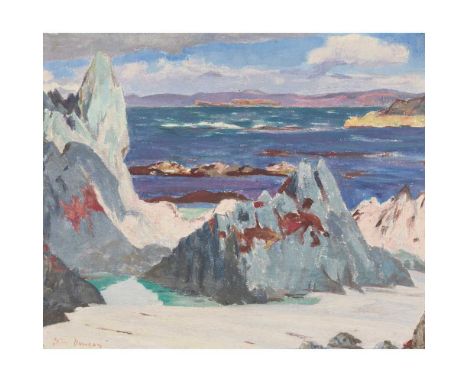 JOHN DUNCAN R.S.A, R.S.W. (SCOTTISH 1866-1945) CATHEDRAL ROCK, NORTH END, IONA Signed, oil on boardDimensions:38cm x 46cm (15