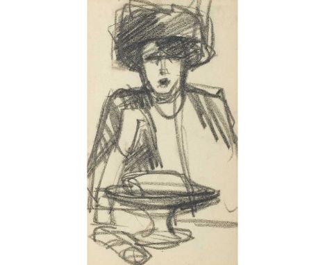 § JOHN DUNCAN FERGUSSON R.B.A. (SCOTTISH 1874-1961) CAFE SCENE, PARIS Signed and dated 1972 by Margaret Morris Fergusson on t