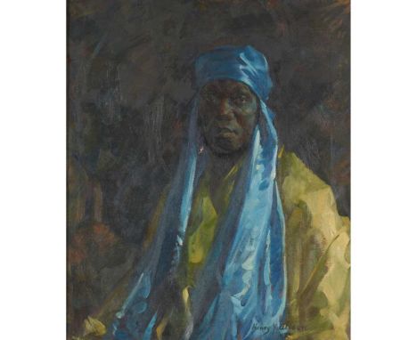 § HENRY YOUNG ALISON (SCOTTISH 1889-1972) THE BLUE HEADDRESS Signed, oil on canvasDimensions:76cm x 63.5cm (30in x 25in)Note: