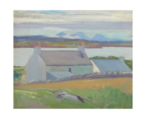 FRANCIS CAMPBELL BOILEAU CADELL R.S.A., R.S.W. (SCOTTISH 1883-1937) AUCHABHAICH CROFT, IONA (NIGHTFALL IONA) Signed, oil on b