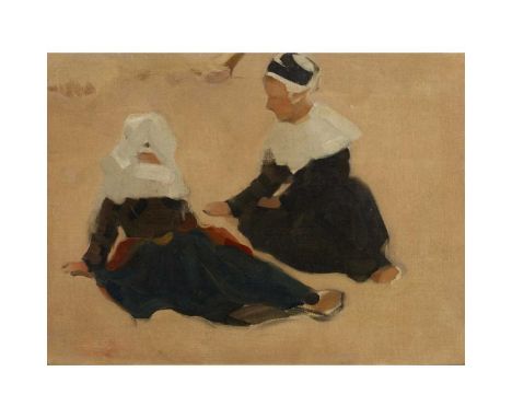 ROBERT BROUGH R.A., A.R.S.A. (SCOTTISH 1872-1905) BRETON WOMEN SITTING ON A BEACH Oil on canvas laid down on boardDimensions: