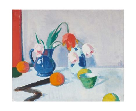 ◆ FRANCIS CAMPBELL BOILEAU CADELL R.S.A., R.S.W. (SCOTTISH 1883-1937) STILL LIFE WITH TULIPS Signed, inscribed verso, oil on 