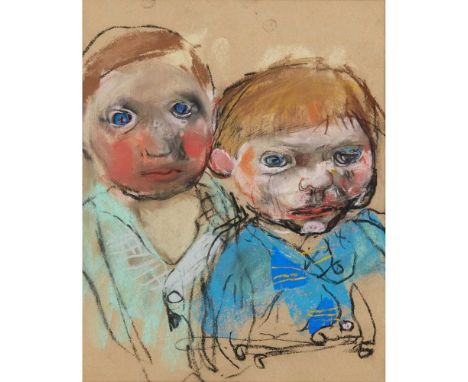 § JOAN EARDLEY R.S.A. (SCOTTISH 1921-1963) TWO CHILDREN Pastel on brown paperDimensions:25.5cm x 20cm (10in x 8in)Provenance: