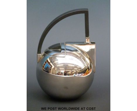 An Oliver Hemming polished stainless steel designer teapot, height 16cm