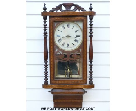 An inlaid wall clock with two-train movement, thought to be American