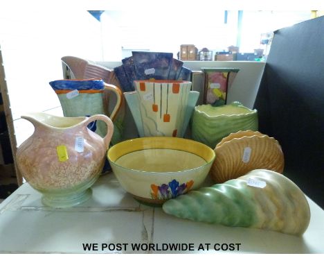 A collection of Art Deco pottery including Samford Ware, Clarice Cliff, Beswick, Sylvac, Myott