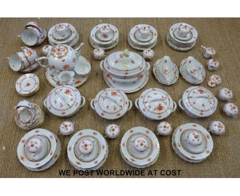 An extensive Herend 18 place setting dinner service including four tureens, one fish tureen, serving plate, large tea pot, cu