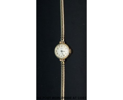 Rotary 9ct gold ladies wristwatch on 9ct bracelet, case diameter 16mm (12g)  